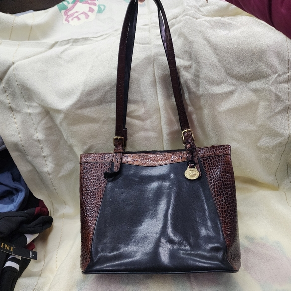 Brahmin Tuscan Collection Medium Asher Tote Pecan Brown Croc Black Leather Zip - Picture 11 of 15